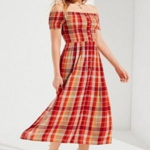 Urban Outfitters Monica Plaid Smocked Midi Dress